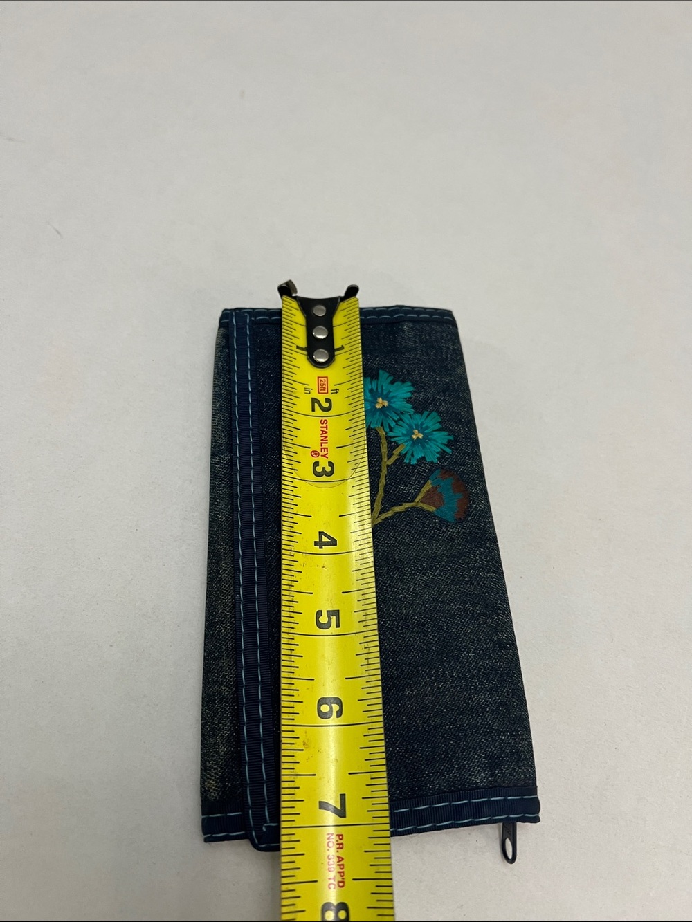 BILLABONG 90’s JEAN TRI-FOLD BOHO FLORAL EMBROIDERED BLUE WALLET VINTAGE - Picture 11 of 12